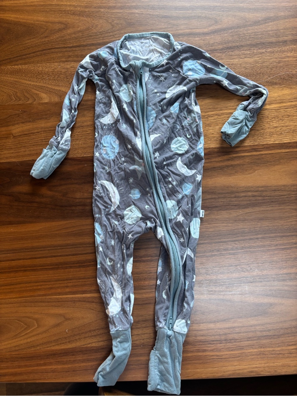 Little Sleepies Gray & Light Blue Celestial Zip One-Piece Footie